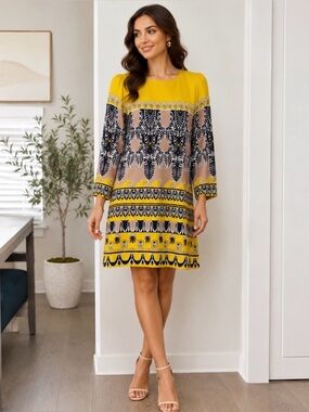 J.Crew Jules Printed Scroll Motif Shift Dress, Size 14